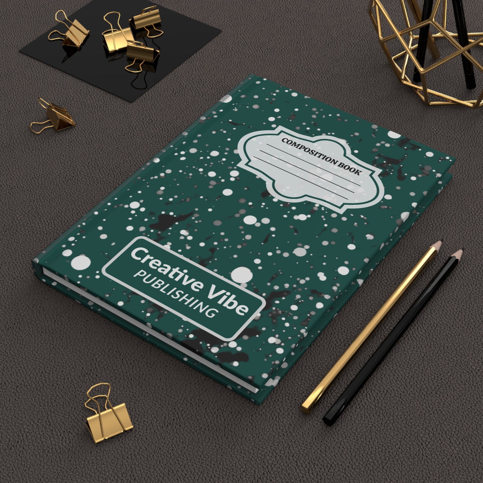 Composition Book Hardcover Journal – Teal Splatter "Creative Vibe Publishing"