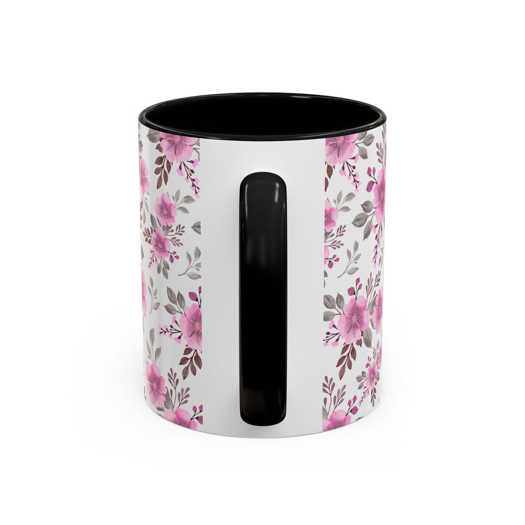 Pink Floral Accent Coffee Mug — Ceramic Rose Pattern 11/15oz