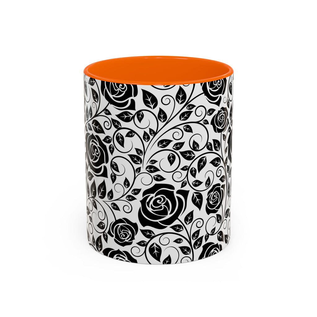 Black Rose Pattern Accent Coffee Mug — 11/15oz Ceramic Gift