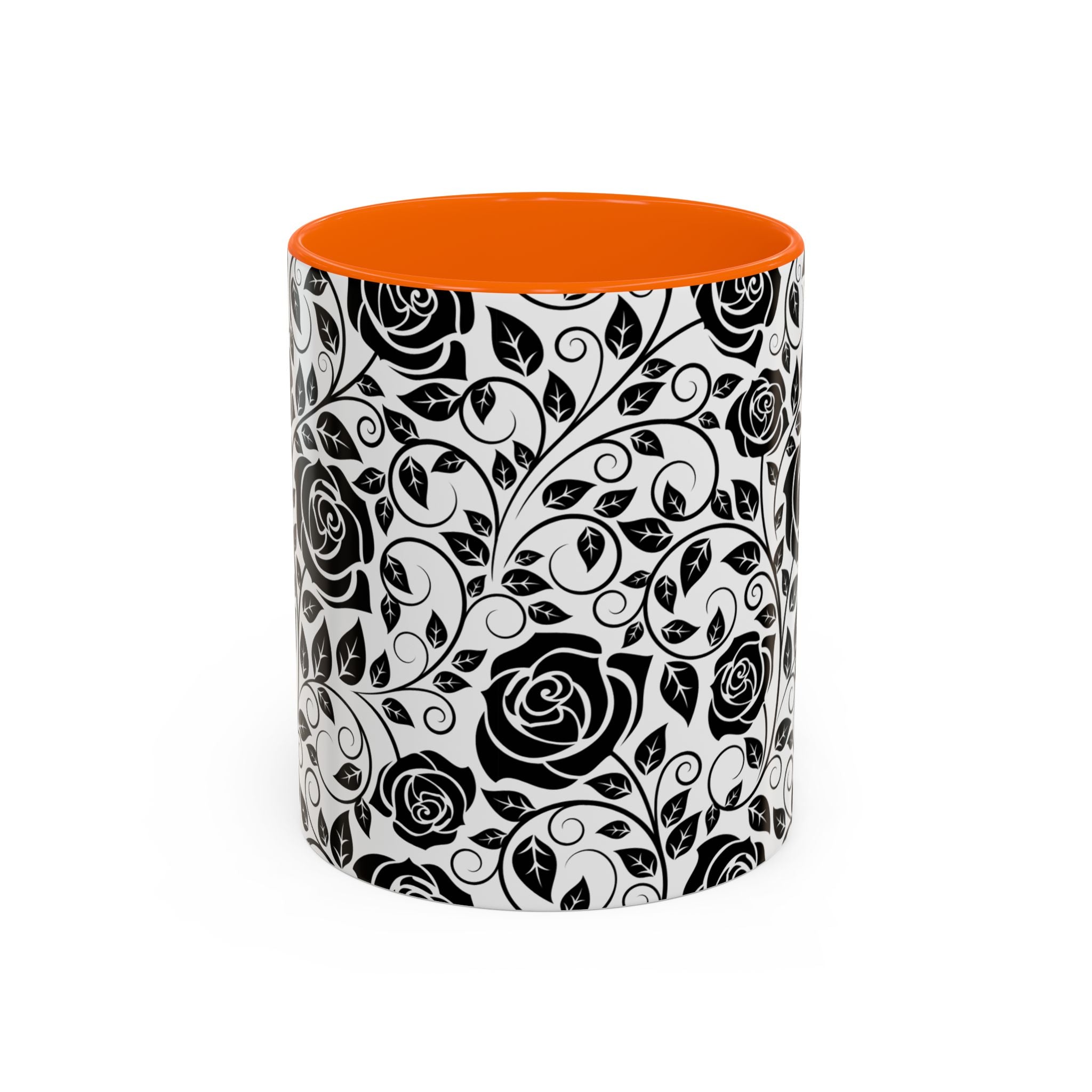 Black Rose Pattern Accent Coffee Mug — 11/15oz Ceramic Gift