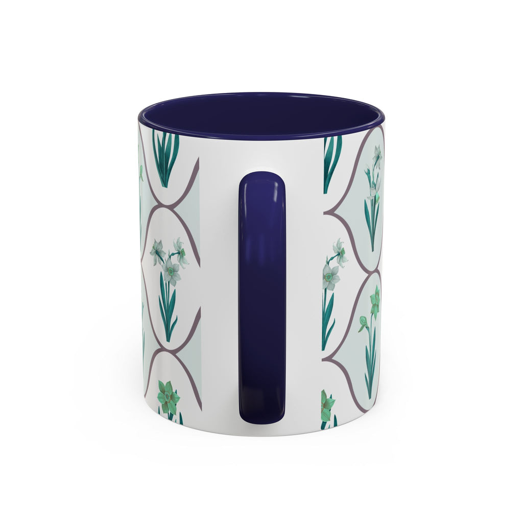 Floral Tile Accent Coffee Mug — Green Botanical Pattern (11/15 oz)