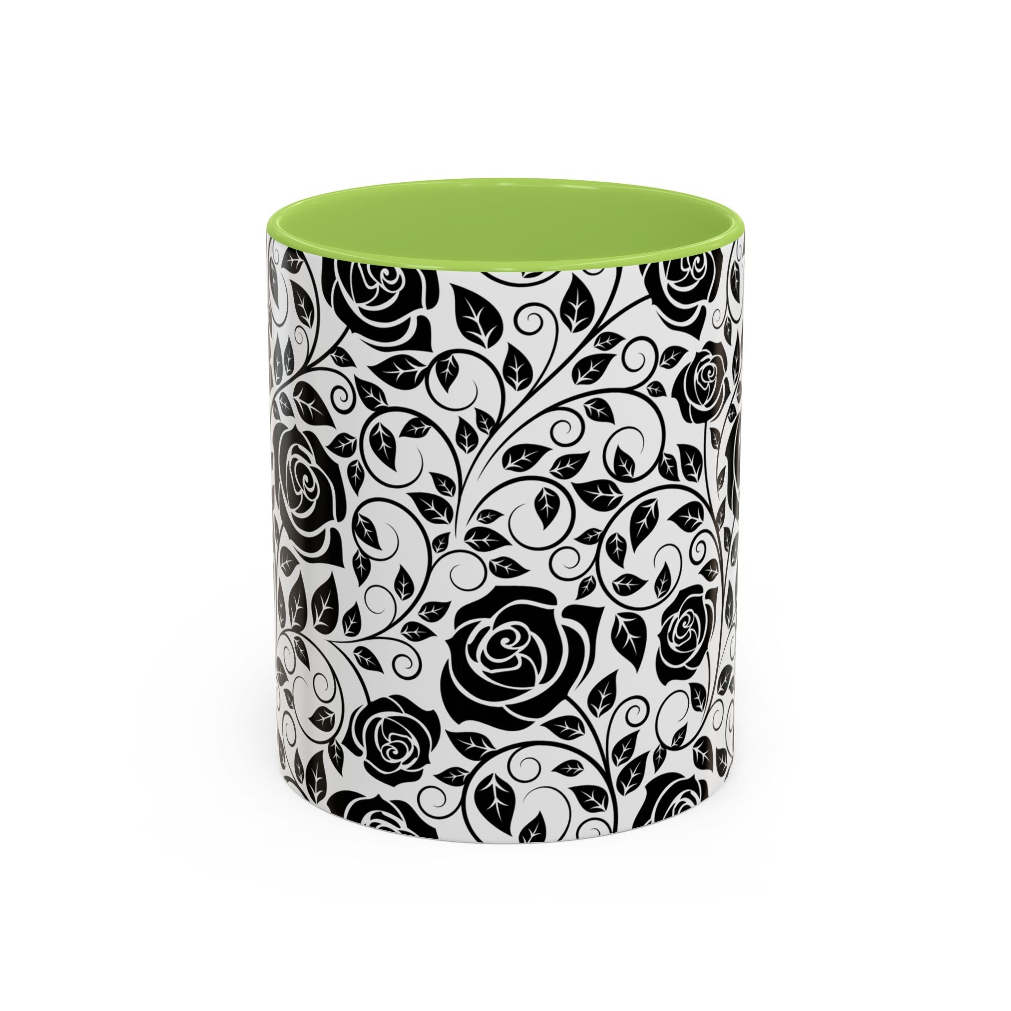 Black Rose Pattern Accent Coffee Mug — 11/15oz Ceramic Gift