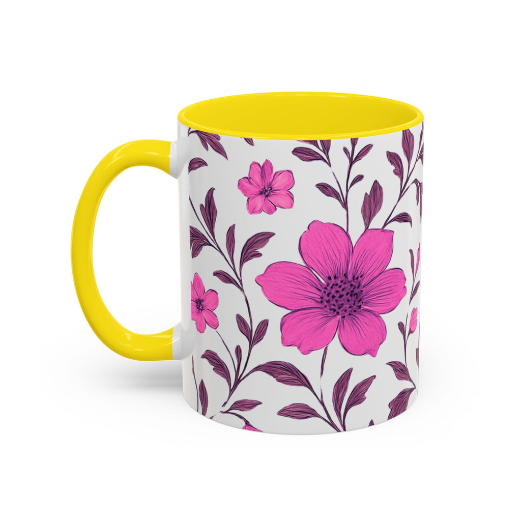 Pink Floral Accent Coffee Mug — 11/15oz