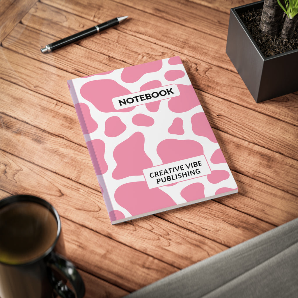 Pink Cow Print Notebook – 'Notebook' Softcover A5 Journal