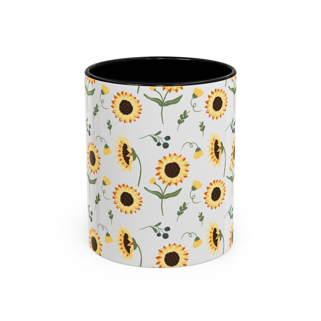 Sunflower Pattern Accent Coffee Mug — 11/15oz Ceramic Mug