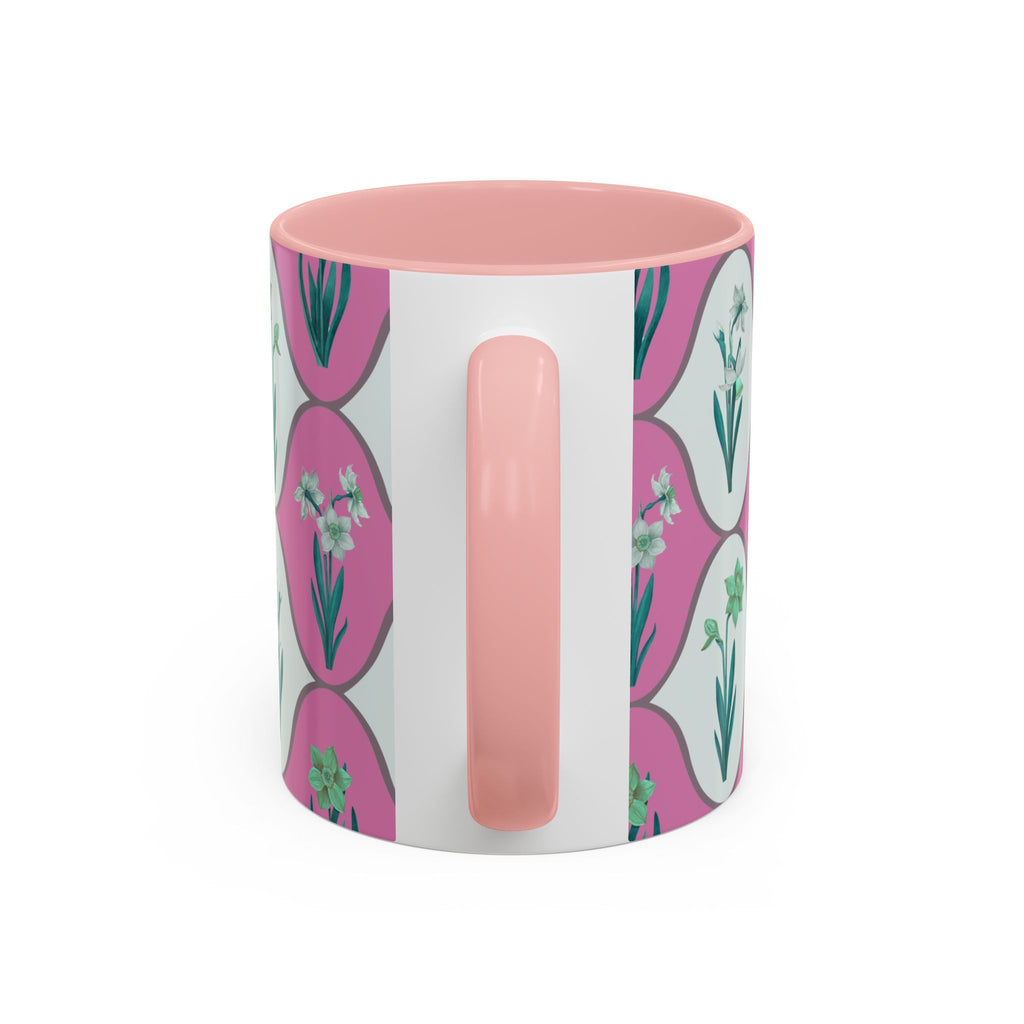 Floral Wave Accent Coffee Mug – Pink Retro Daffodil Pattern (11/15oz)