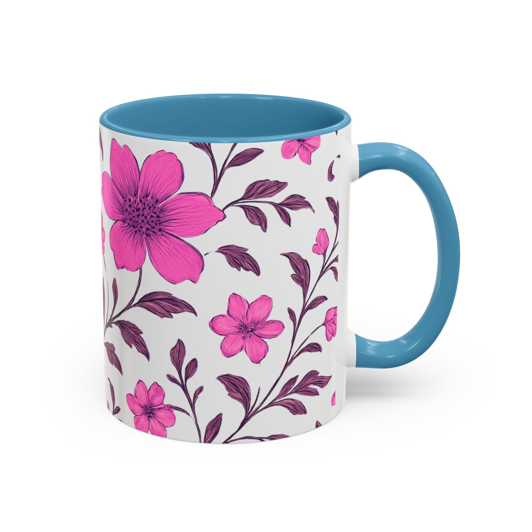 Pink Floral Accent Coffee Mug — 11/15oz