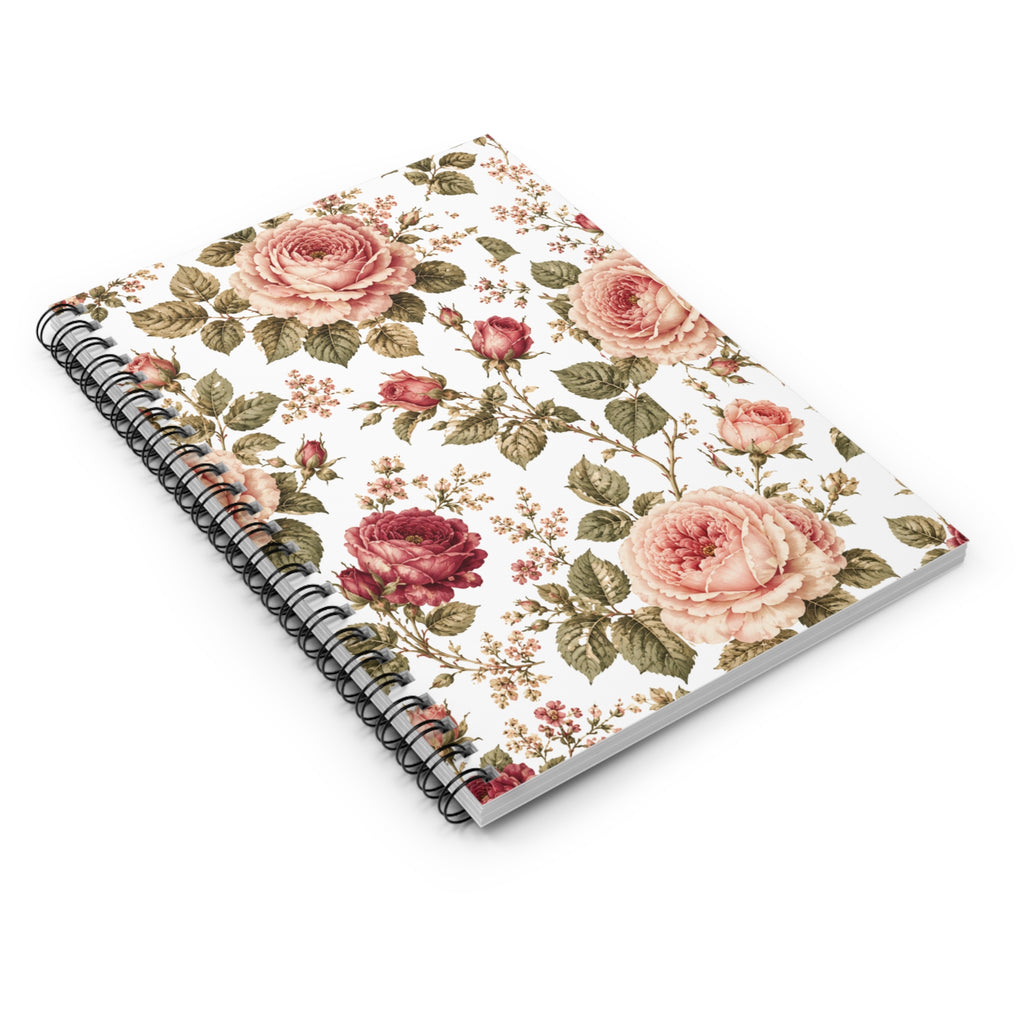 Floral Rose Spiral Notebook — Vintage Botanical Ruled Journal