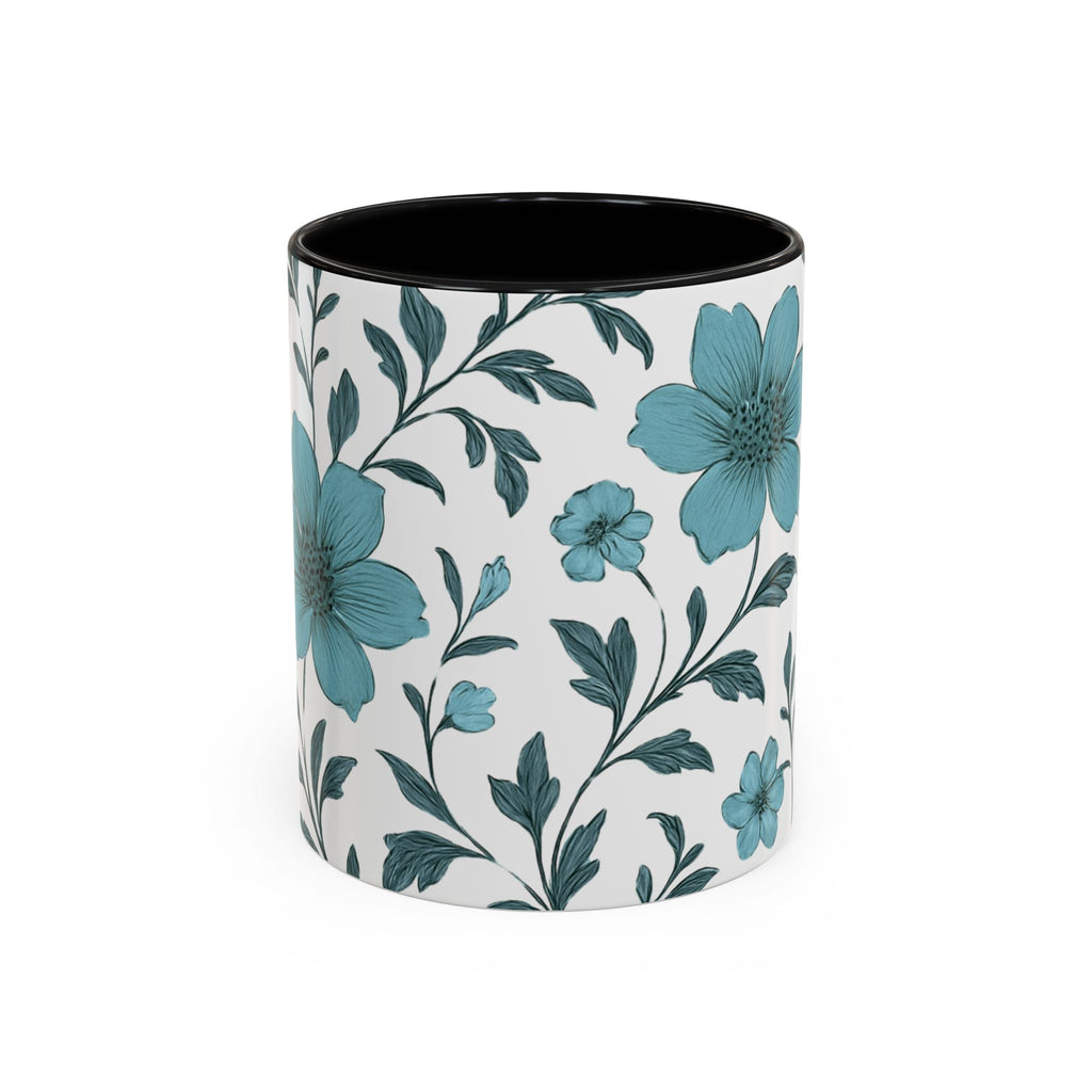 Teal Floral Accent Coffee Mug (11/15oz) – Ceramic Tea & Coffee Cup