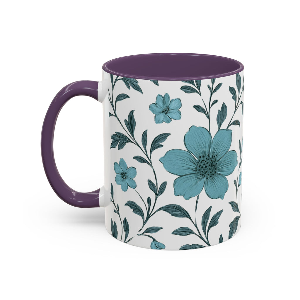 Teal Floral Accent Coffee Mug (11/15oz) – Ceramic Tea & Coffee Cup