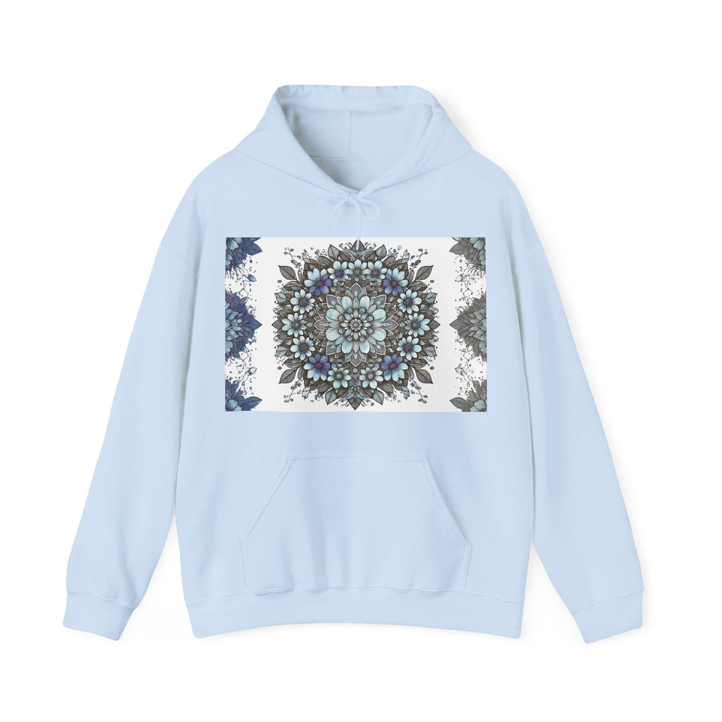 Floral Mandala Hoodie — Blue Botanical Symmetry Pullover