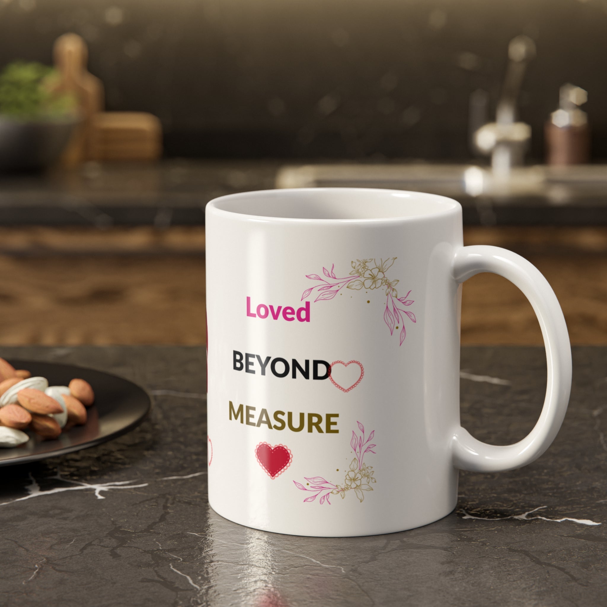 Loved Beyond Measure Ceramic Mug – Romantic Rose & Heart Coffee Cup (11 oz)