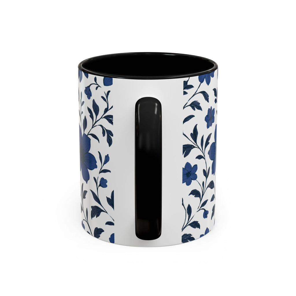 Blue Floral Accent Coffee Mug — Navy Blossom Pattern (11/15 oz)