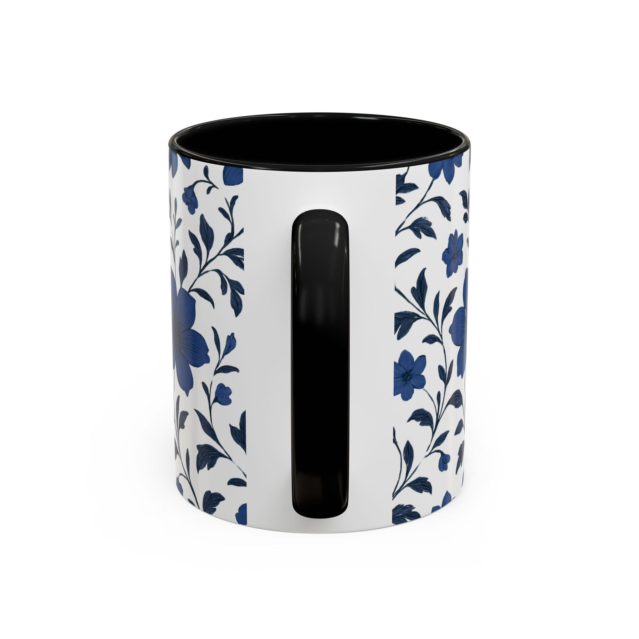 Blue Floral Accent Coffee Mug — Navy Blossom Pattern (11/15 oz)