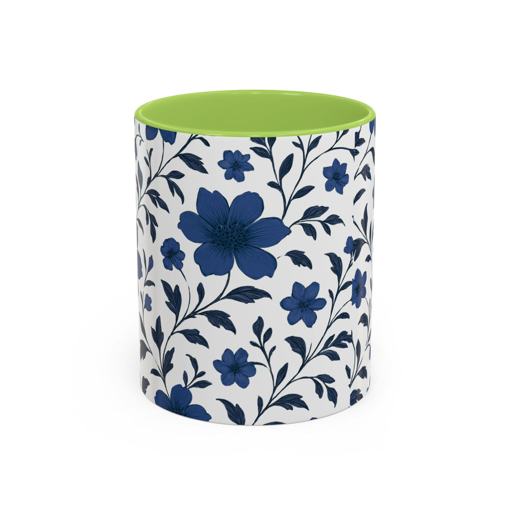 Blue Floral Accent Coffee Mug — Navy Blossom Pattern (11/15 oz)