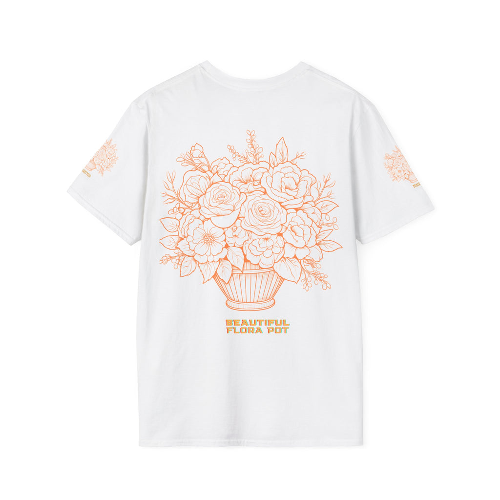 Floral Bouquet Tee — Peach Line Art Flower T-Shirt