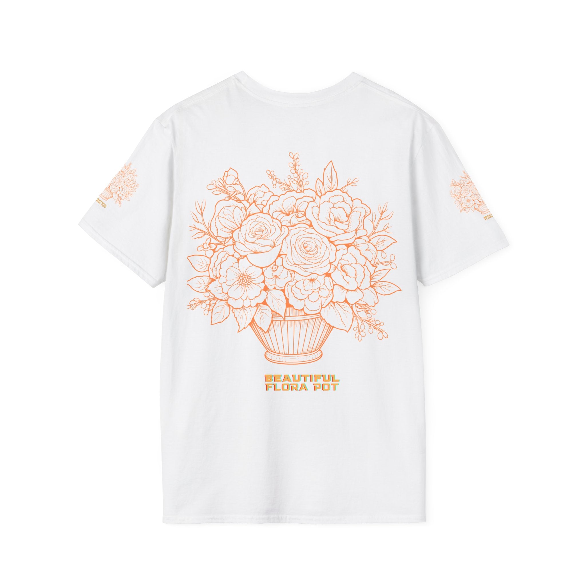 Floral Bouquet Tee — Peach Line Art Flower T-Shirt