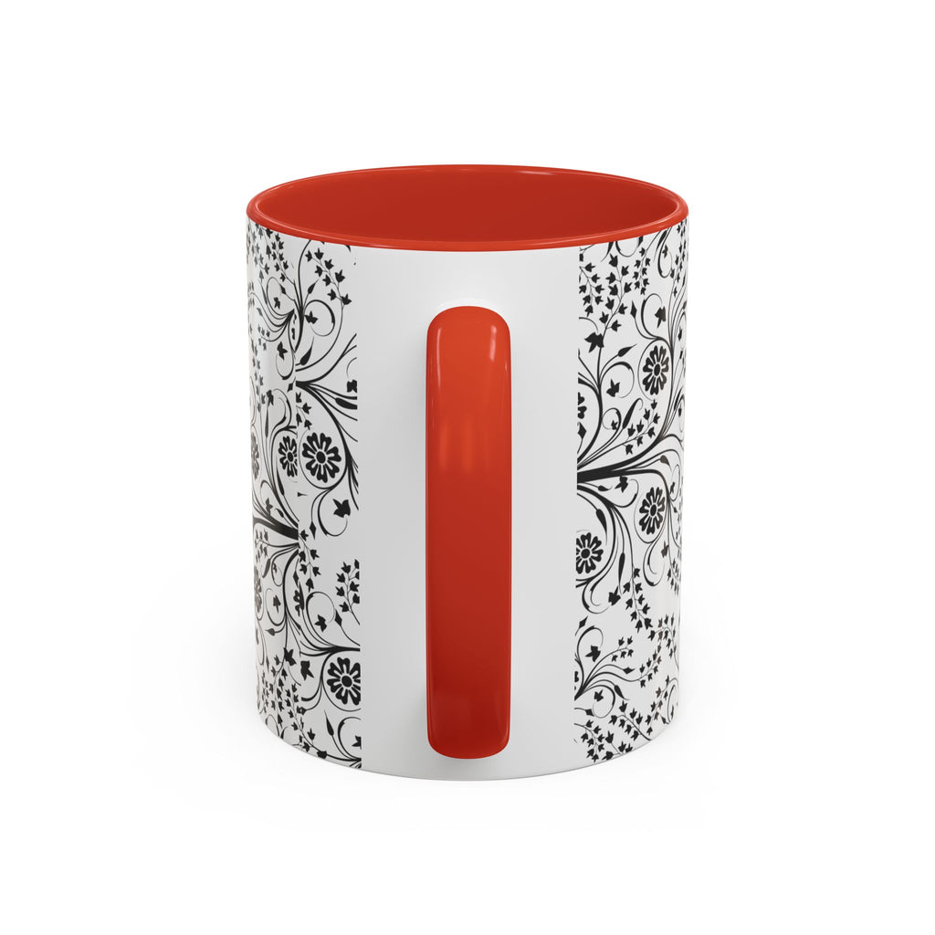 Black Floral Accent Coffee Mug — Elegant Swirl Pattern (11/15oz)