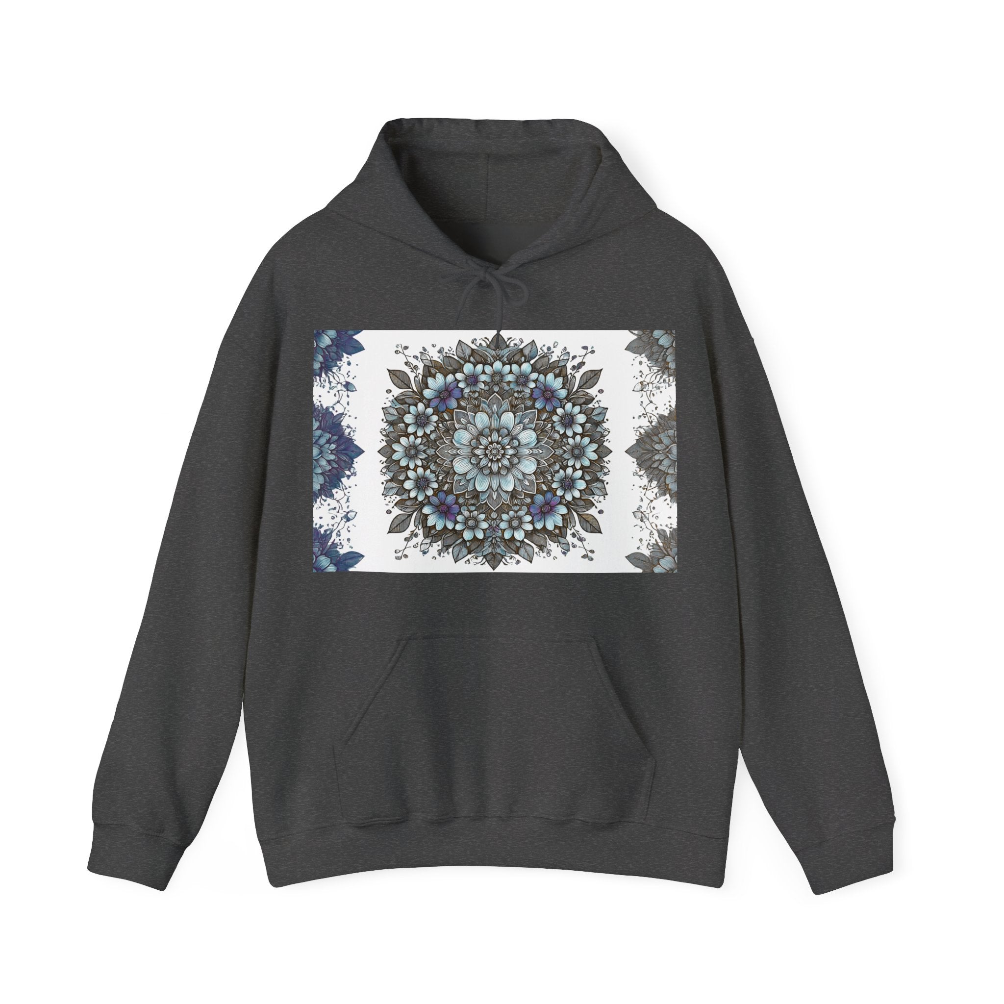Floral Mandala Hoodie — Blue Botanical Symmetry Pullover