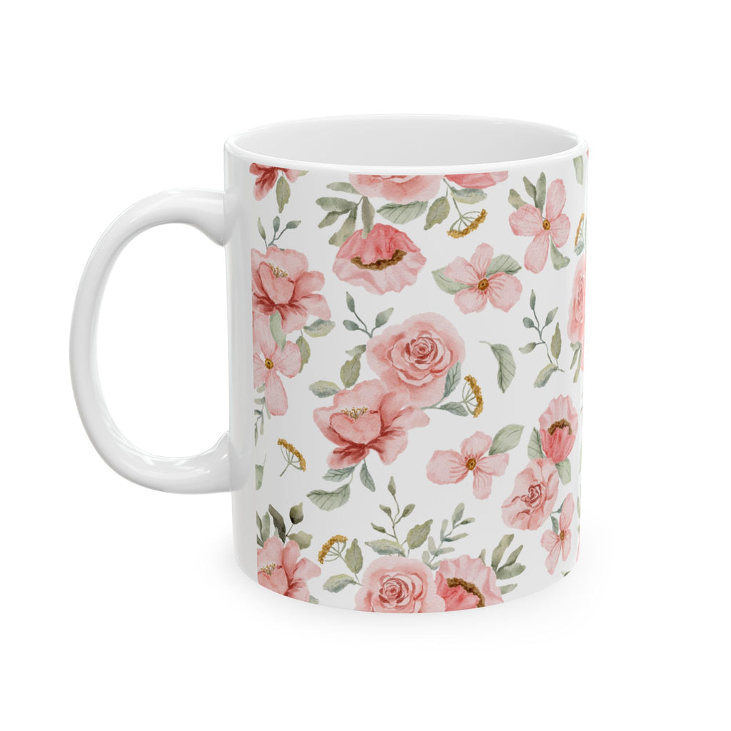 Pink Watercolor Floral Mug – Rose Pattern Ceramic Coffee Cup (11oz & 15oz)