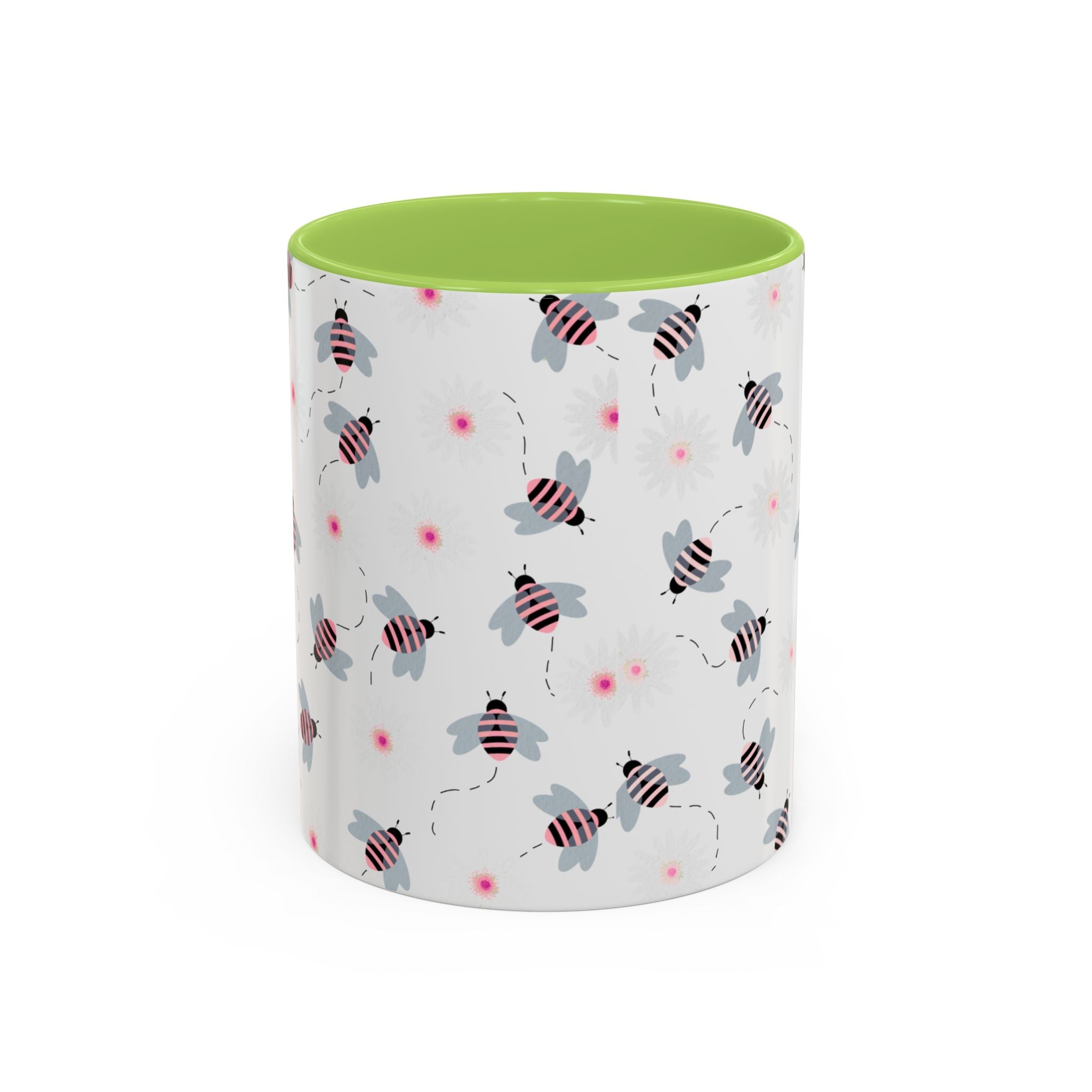 Bee Pattern Accent Coffee Mug — Cute Floral Honeybee Design, 11/15 oz