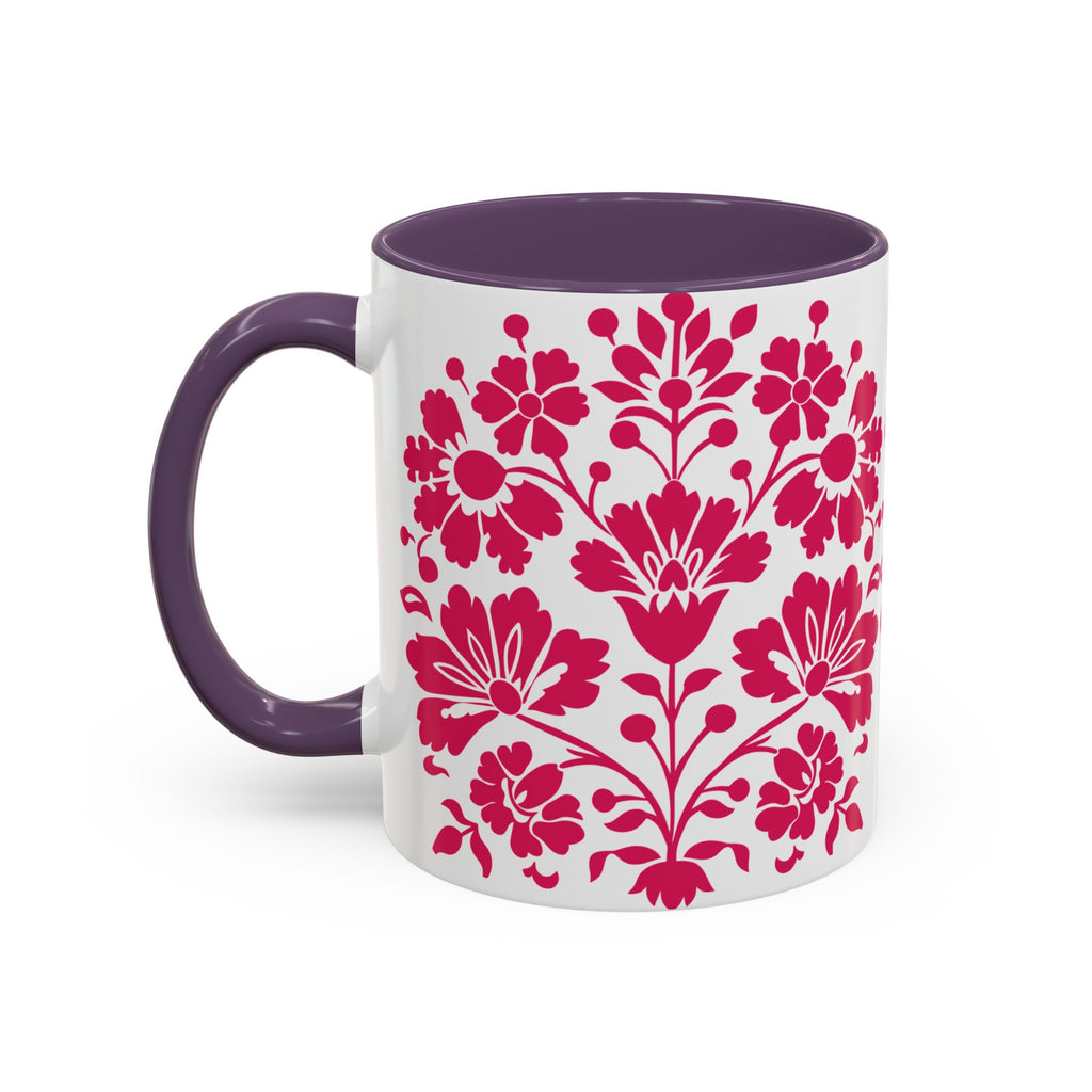 Pink Floral Accent Coffee Mug – 11/15oz Decorative Tea & Coffee Cup