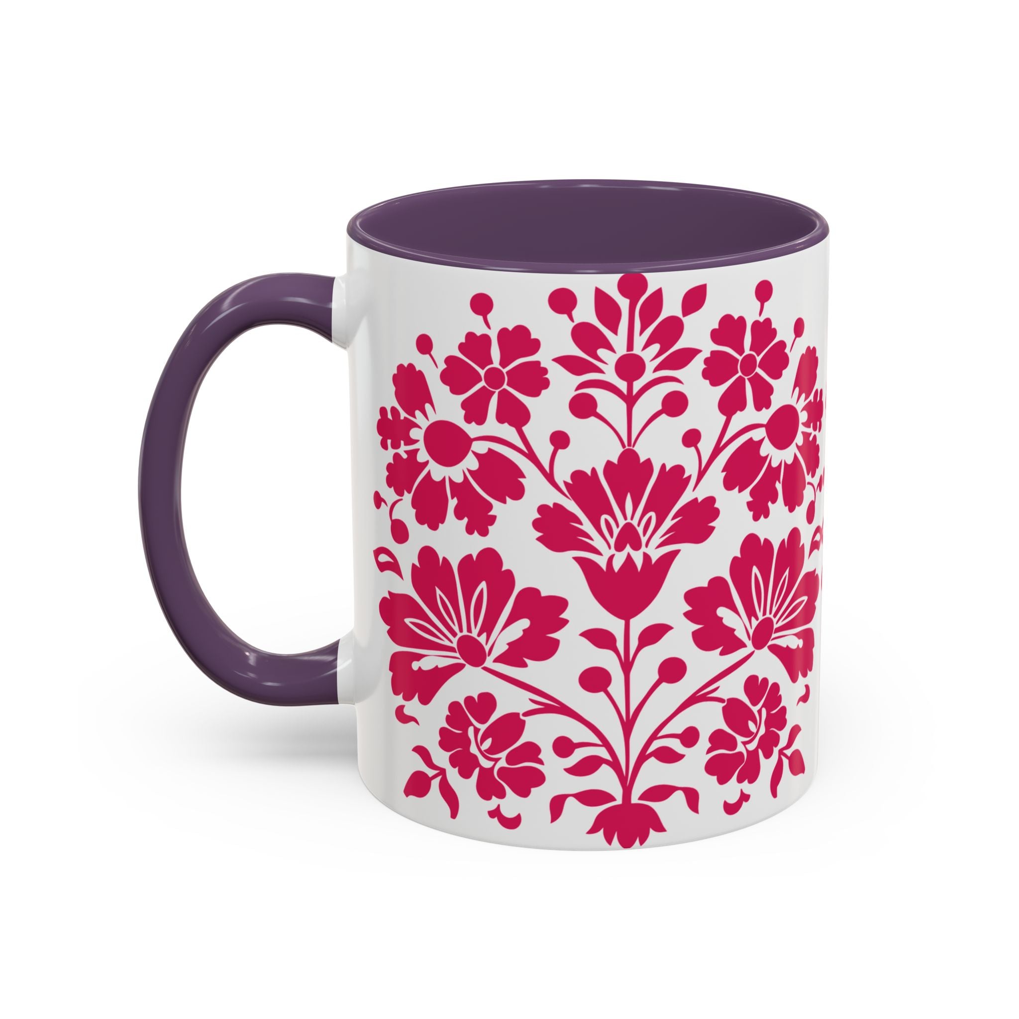 Pink Floral Accent Coffee Mug – 11/15oz Decorative Tea & Coffee Cup