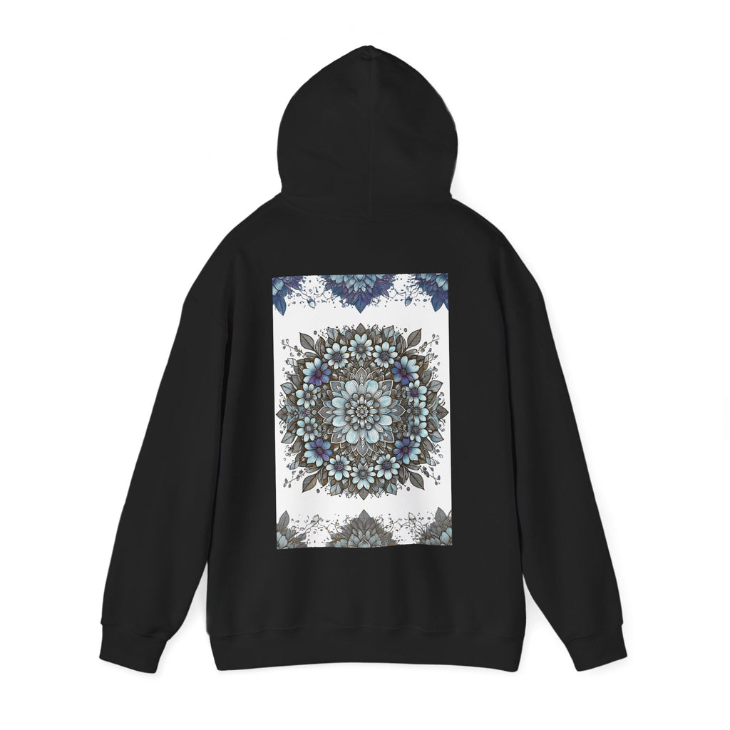 Floral Mandala Hoodie — Blue Botanical Symmetry Pullover