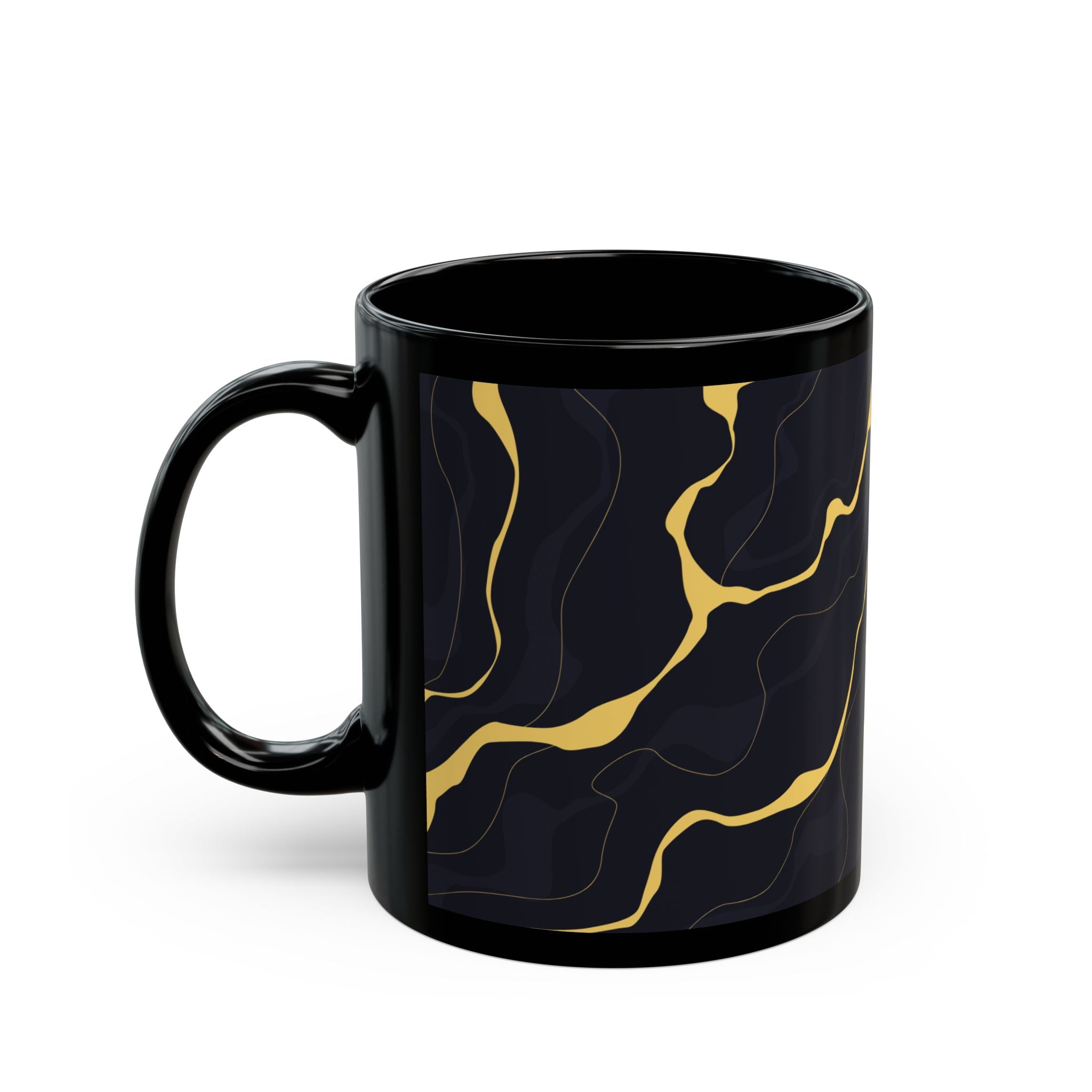 Black Marble Gold Accent Mug — Elegant 11oz/15oz Ceramic Coffee Cup