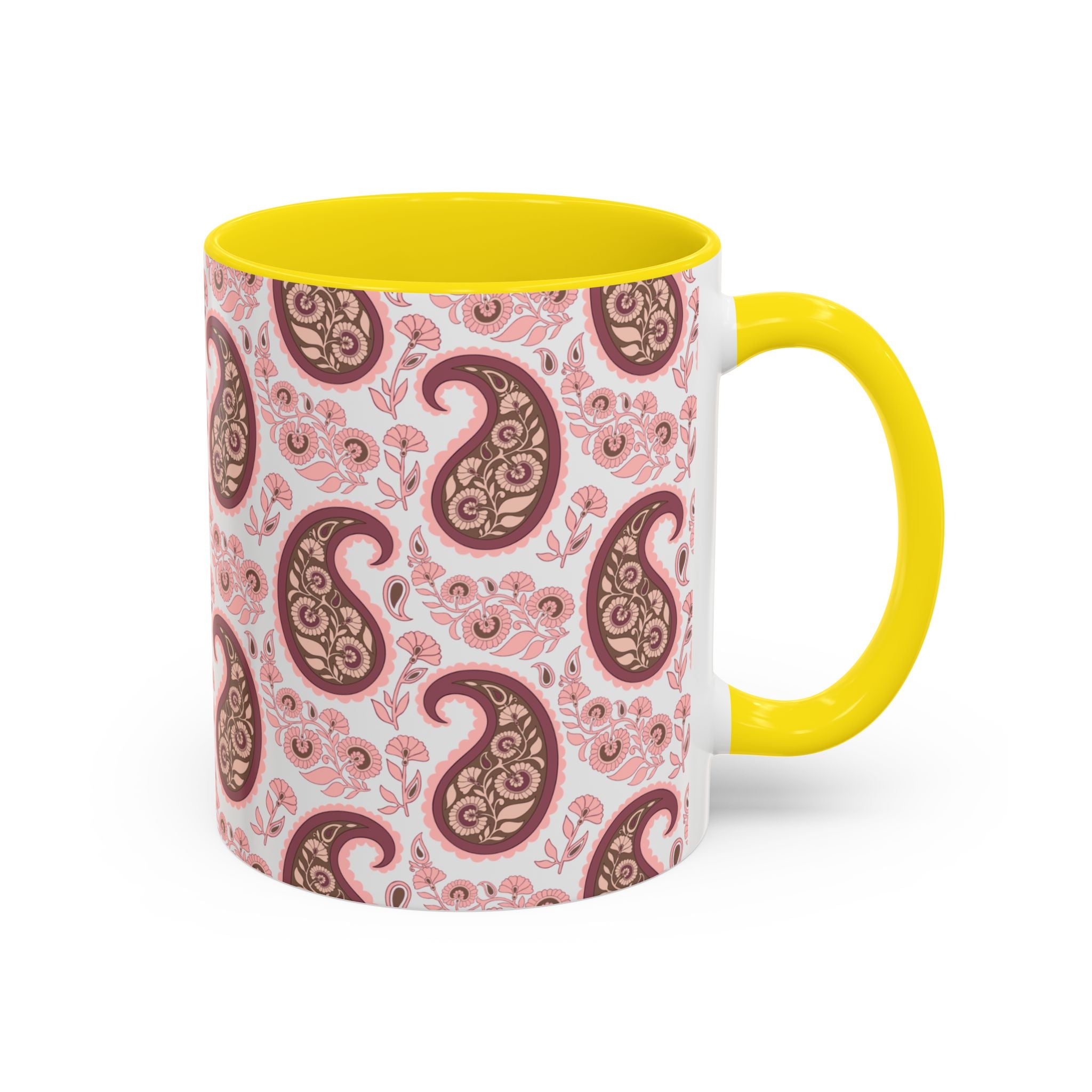 Pink Paisley Accent Coffee Mug — Decorative Floral Pattern 11/15oz