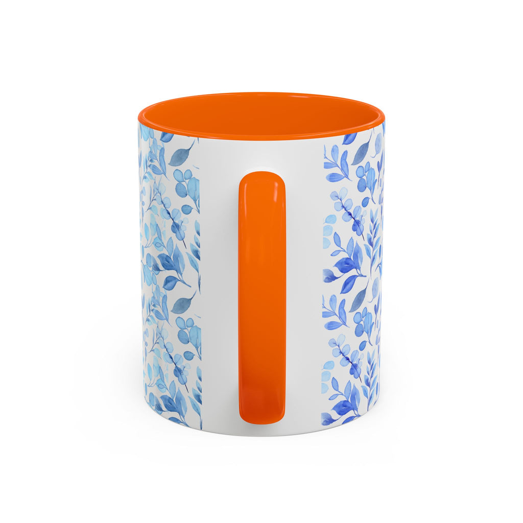 Blue Watercolor Floral Coffee Mug — Accent Handle & Interior