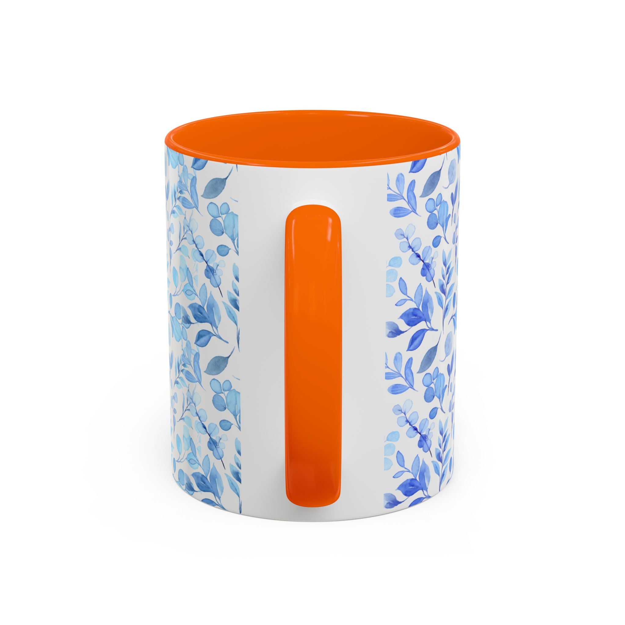 Blue Watercolor Floral Coffee Mug — Accent Handle & Interior