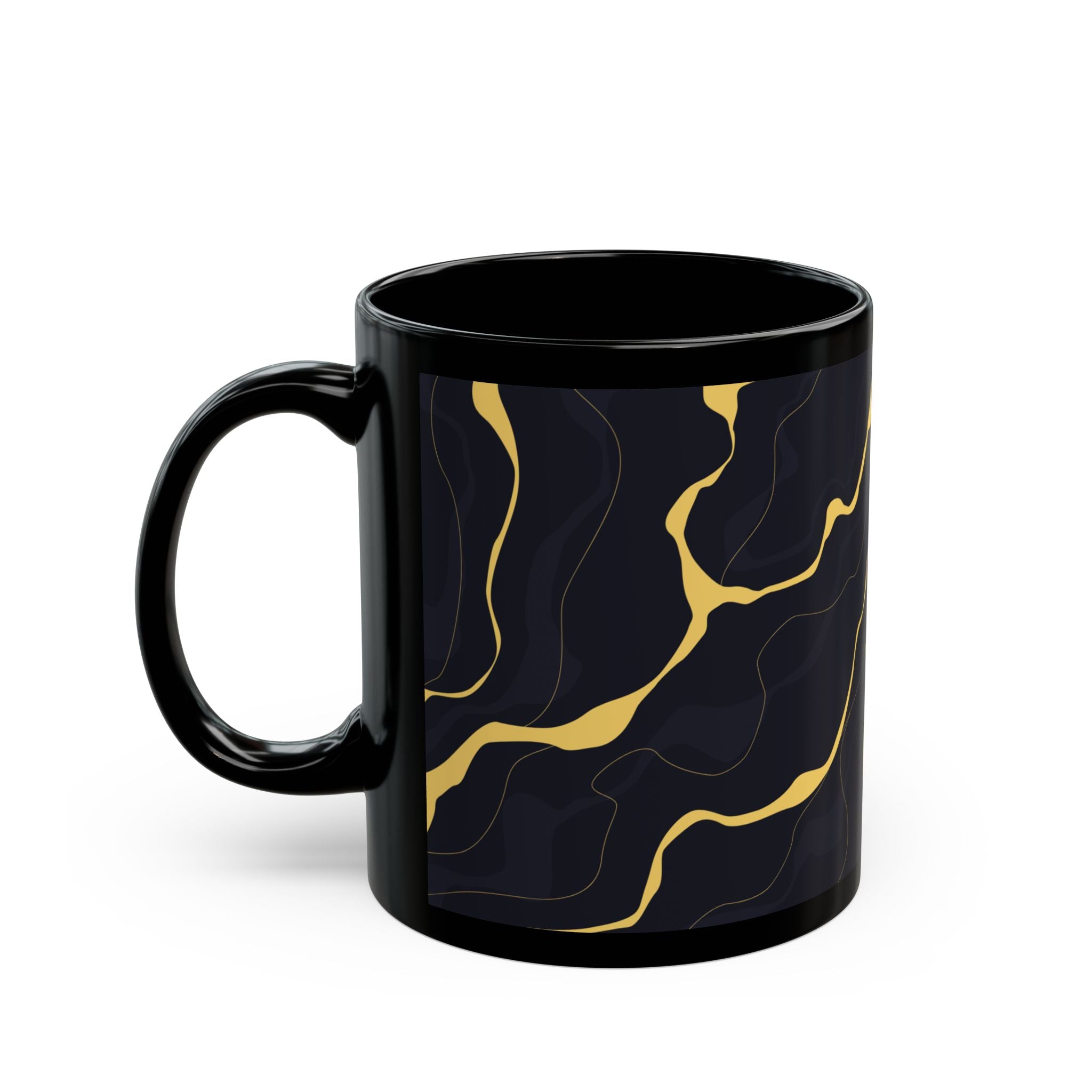 Black Marble Gold Accent Mug — Elegant 11oz/15oz Coffee Cup