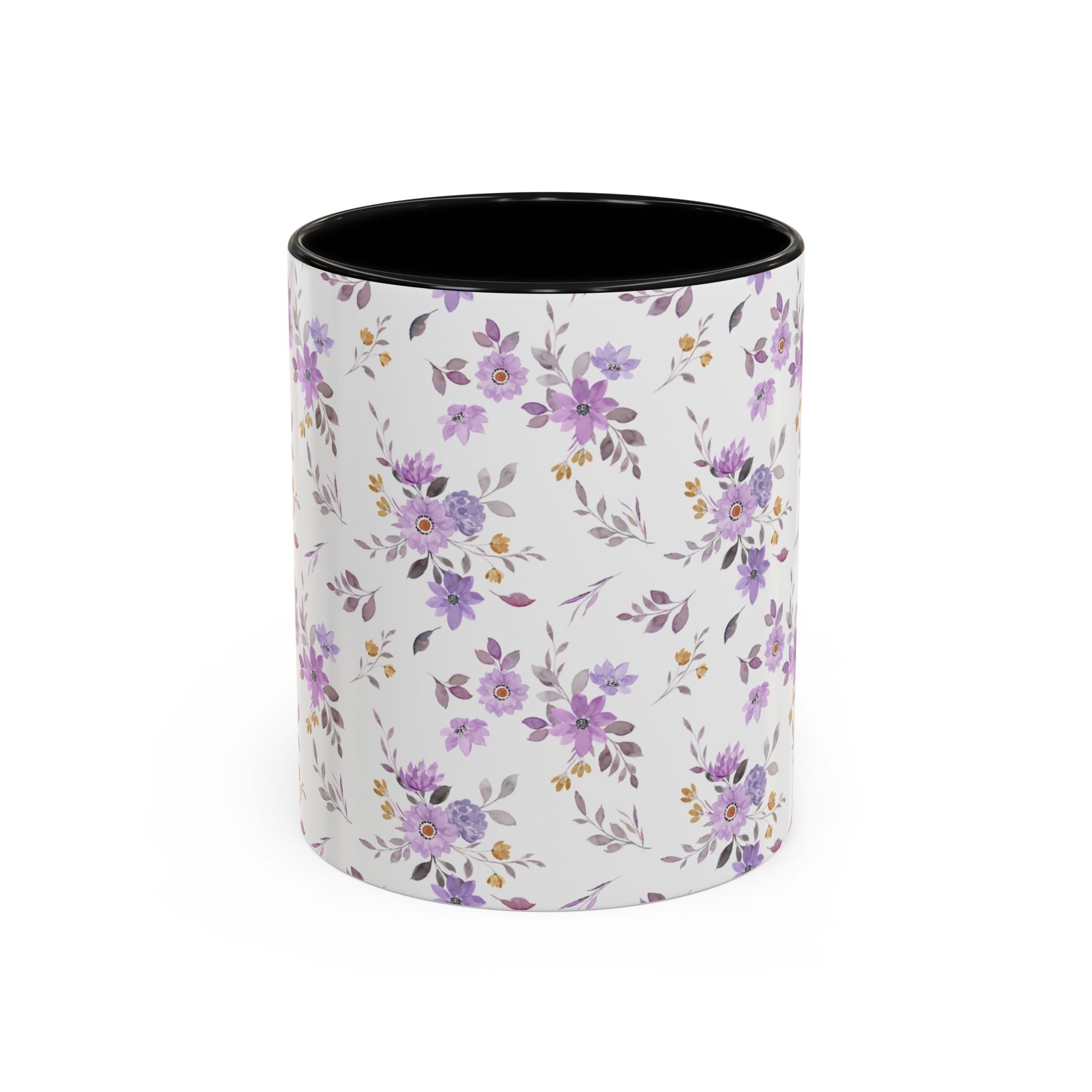 Floral Lavender Accent Coffee Mug — Purple Vintage Rose Pattern (11/15oz)