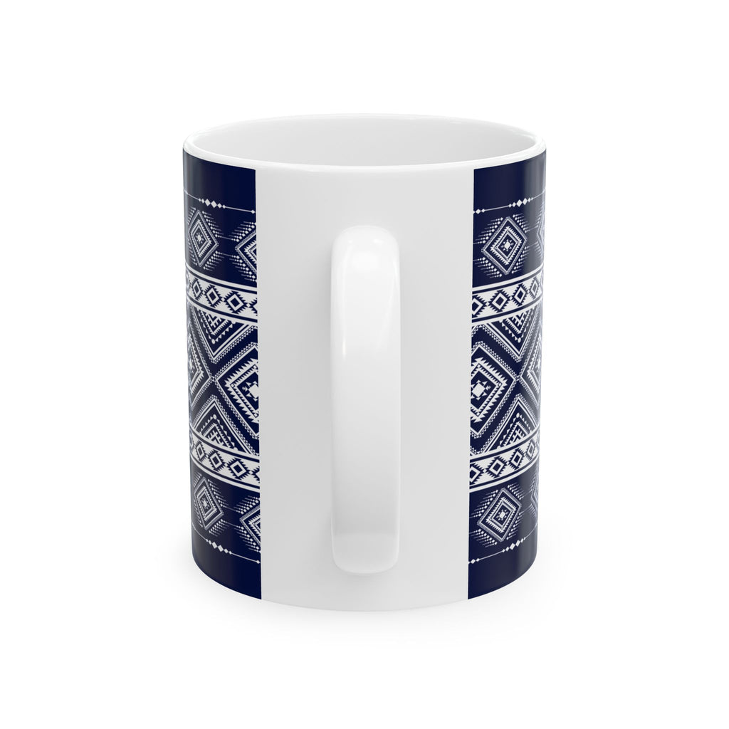 Navy Aztec Pattern Ceramic Mug — Geometric Tribal 11oz & 15oz