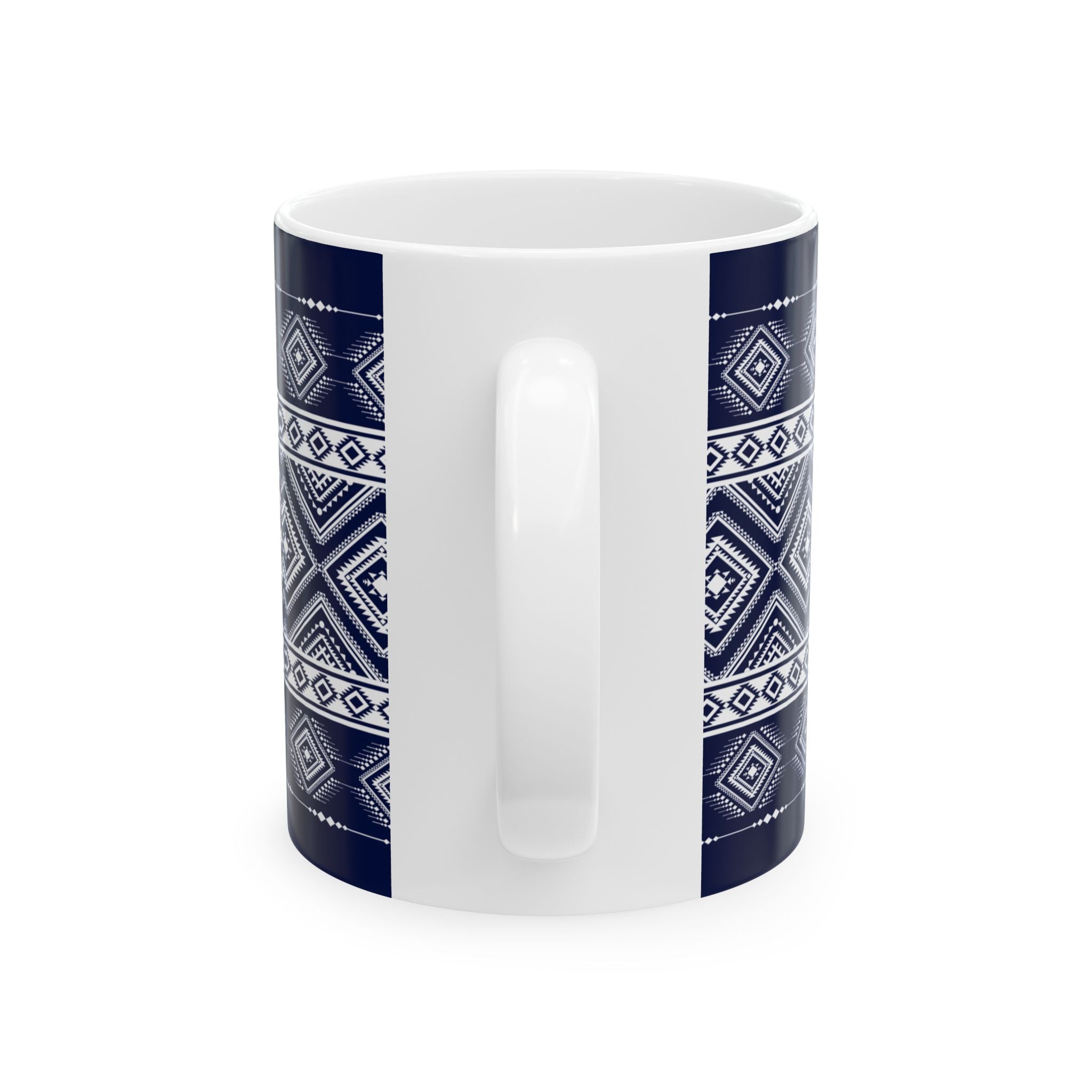 Navy Aztec Pattern Ceramic Mug — Geometric Tribal 11oz & 15oz