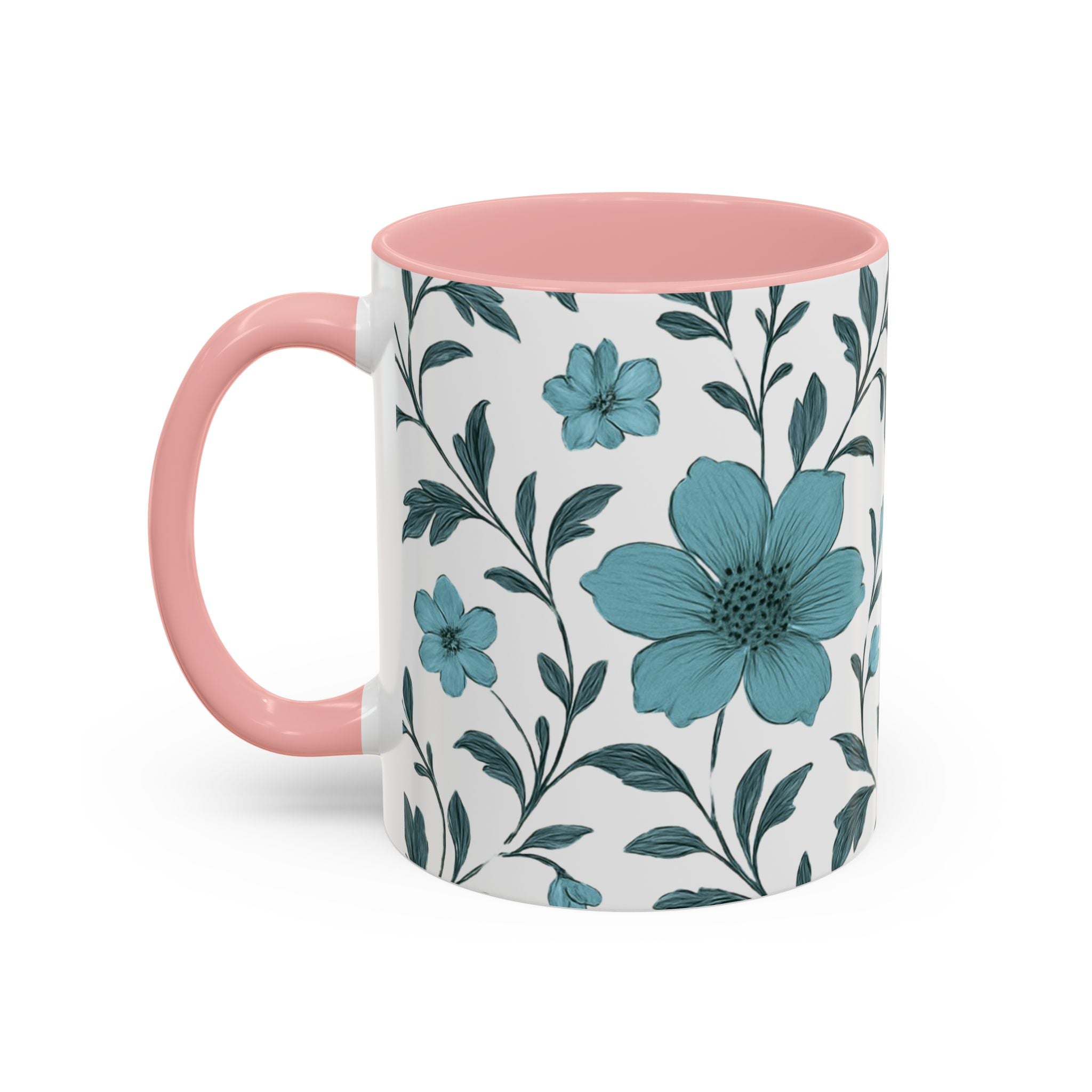 Teal Floral Accent Coffee Mug (11/15oz) – Ceramic Tea & Coffee Cup