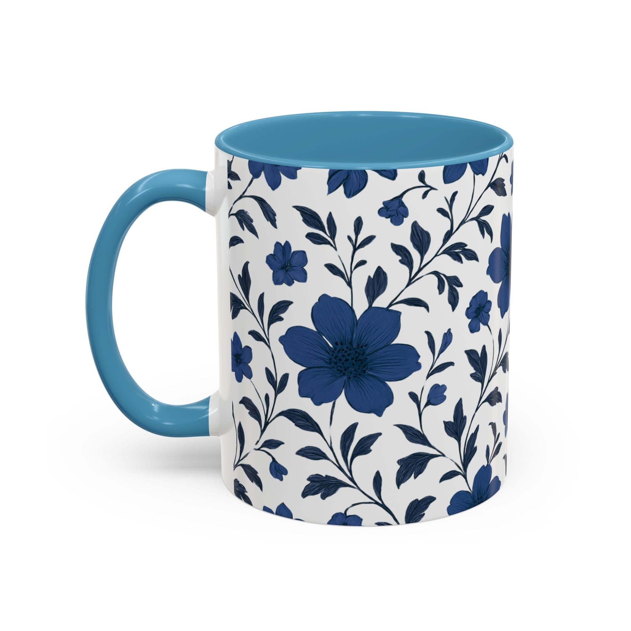 Blue Floral Accent Coffee Mug — Navy Blossom Pattern (11/15 oz)