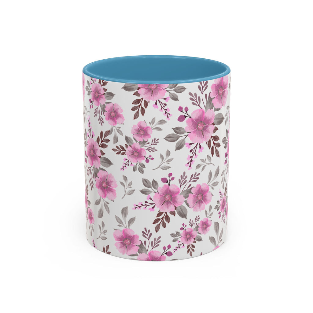 Pink Floral Accent Coffee Mug — Ceramic Rose Pattern 11/15oz