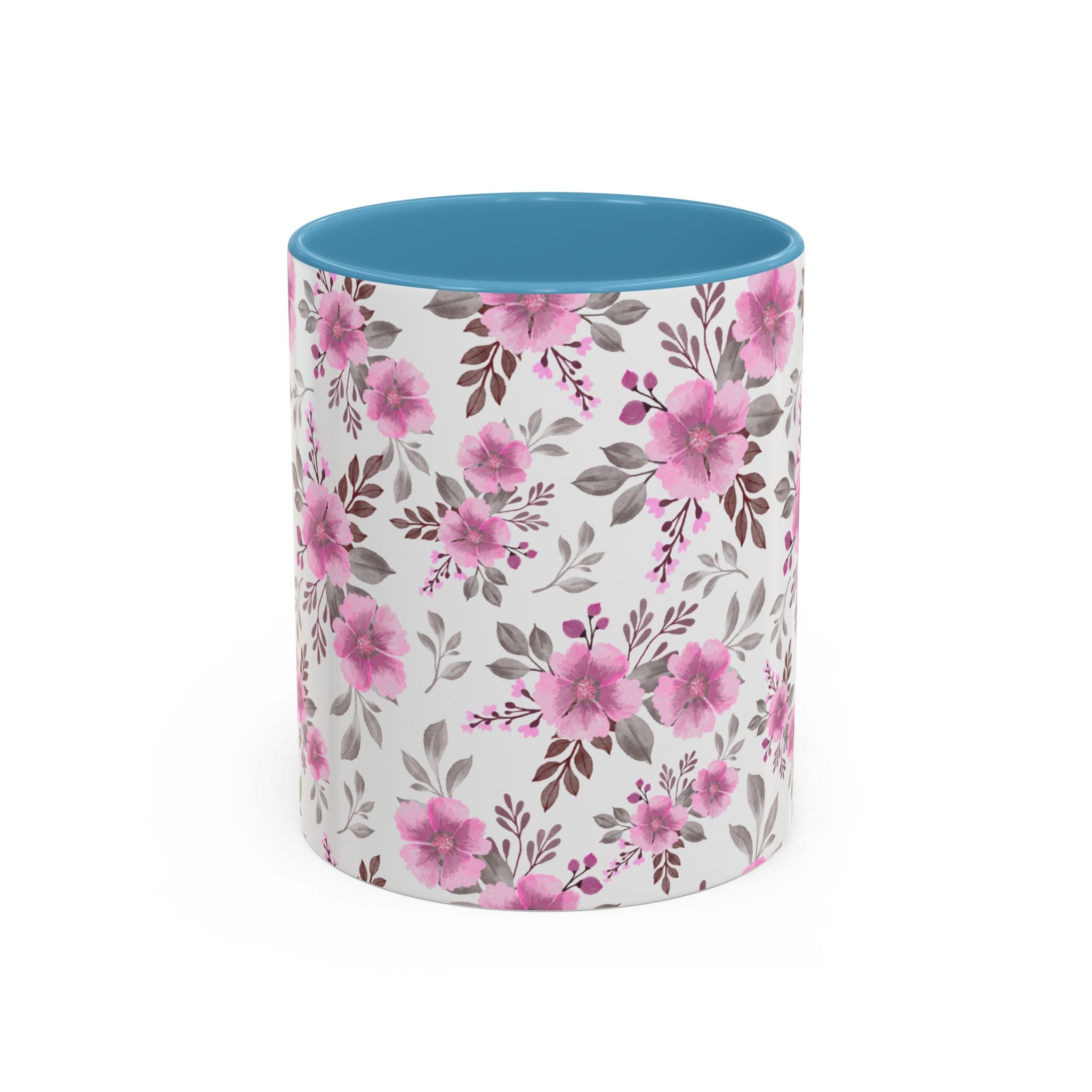 Pink Floral Accent Coffee Mug — Ceramic Rose Pattern 11/15oz