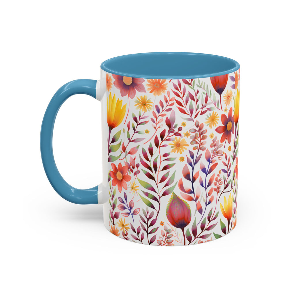 Floral Watercolor Accent Coffee Mug — Colorful Spring Blossom 11/15oz