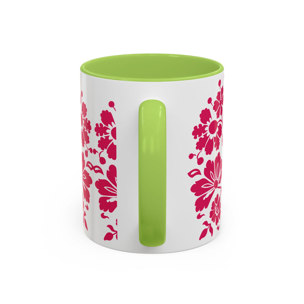 Pink Floral Accent Coffee Mug – 11/15oz Decorative Tea & Coffee Cup