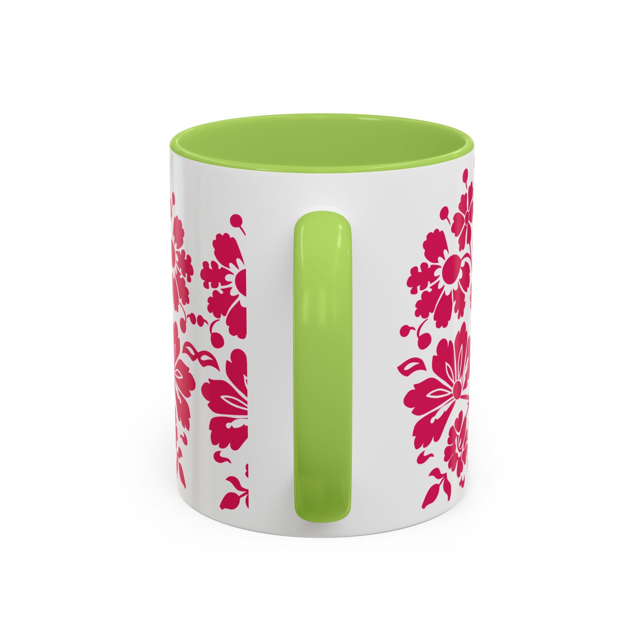 Pink Floral Accent Coffee Mug – 11/15oz Decorative Tea & Coffee Cup