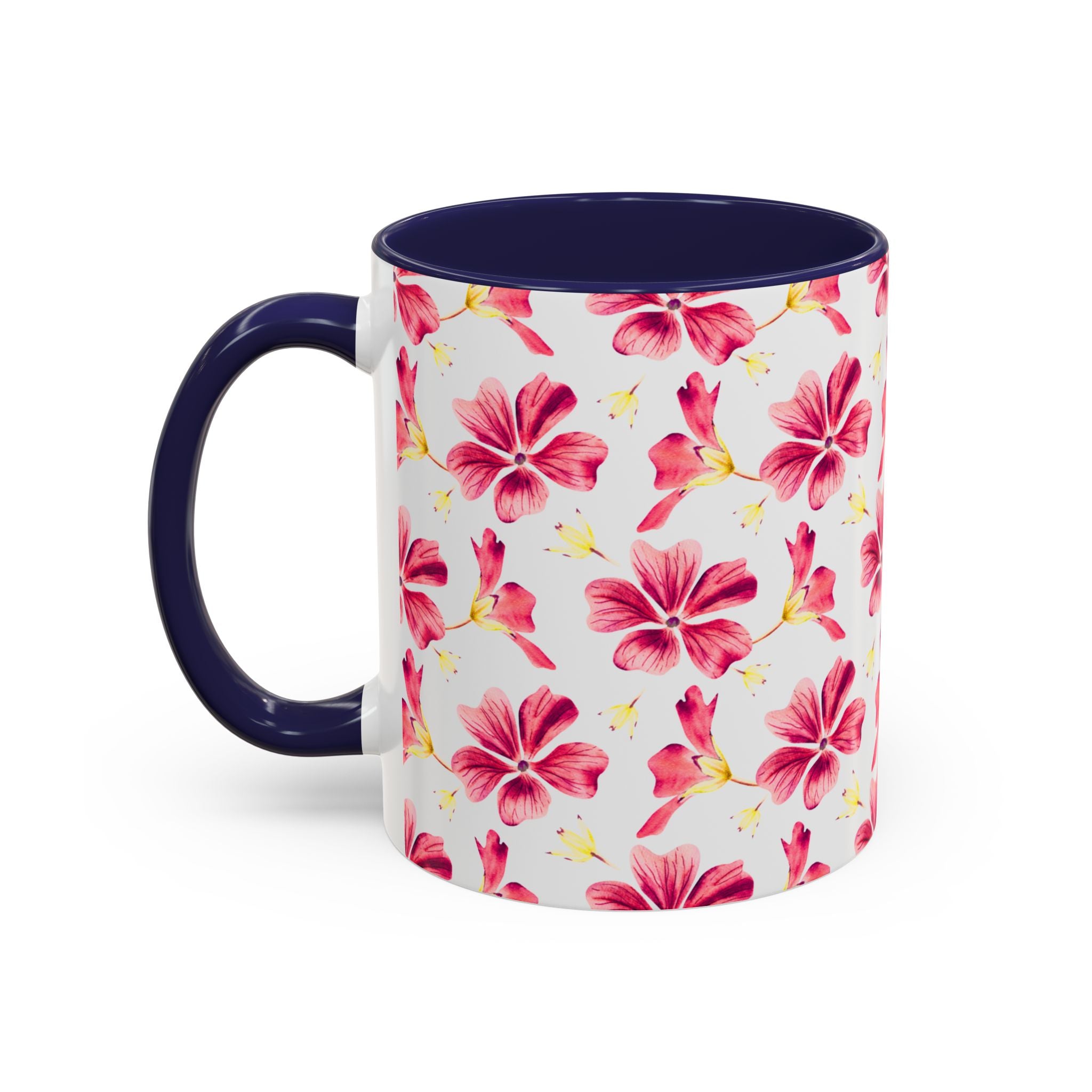 Pink Floral Accent Coffee Mug – Watercolor Hibiscus Pattern (11/15 oz)