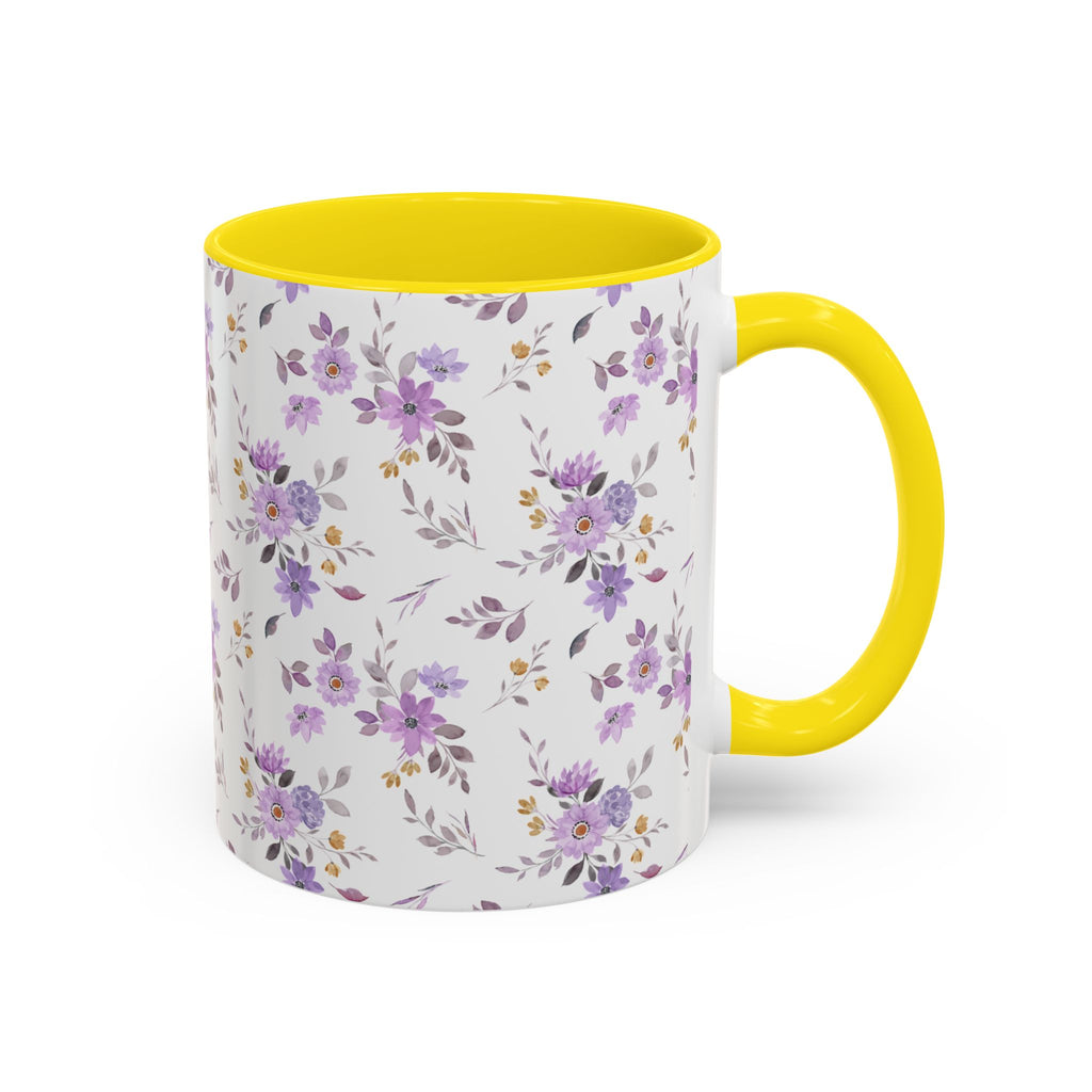 Floral Lavender Accent Coffee Mug — Purple Vintage Rose Pattern (11/15oz)