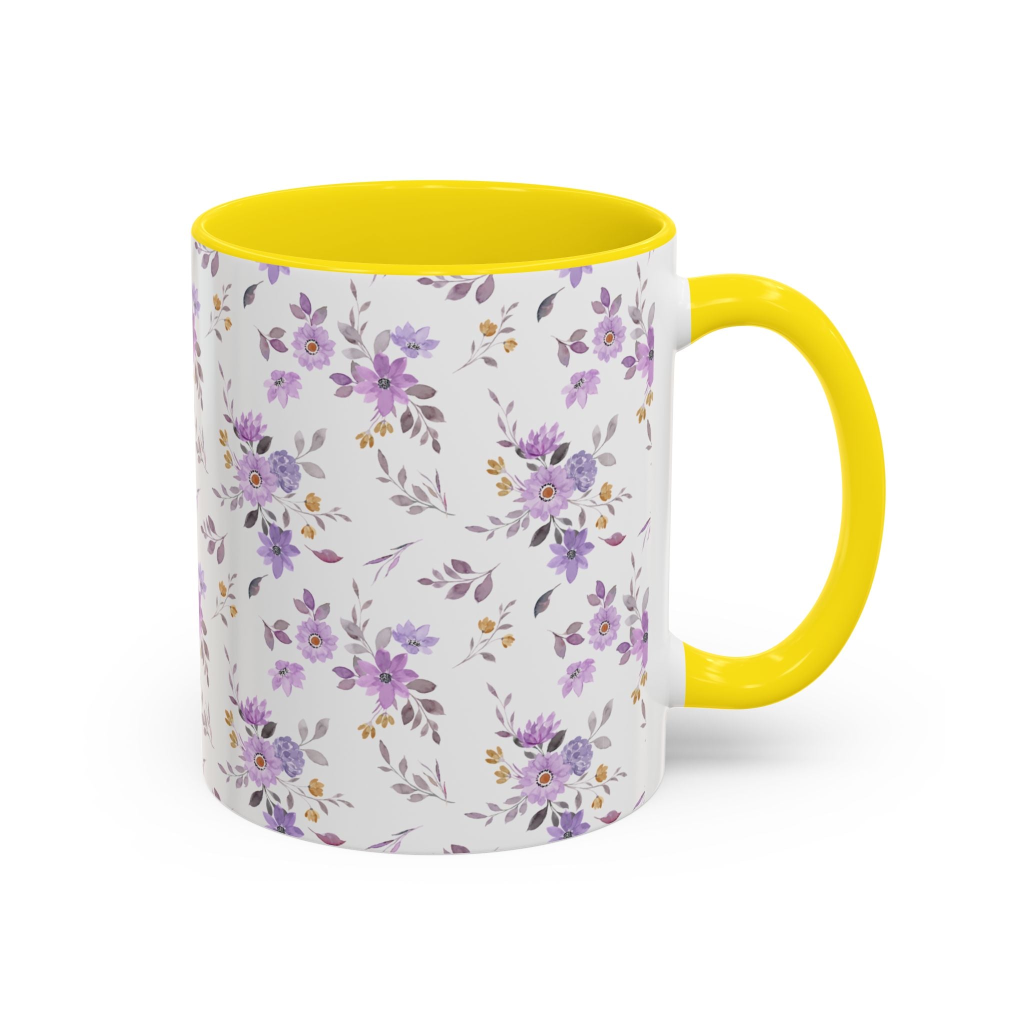 Floral Lavender Accent Coffee Mug — Purple Vintage Rose Pattern (11/15oz)