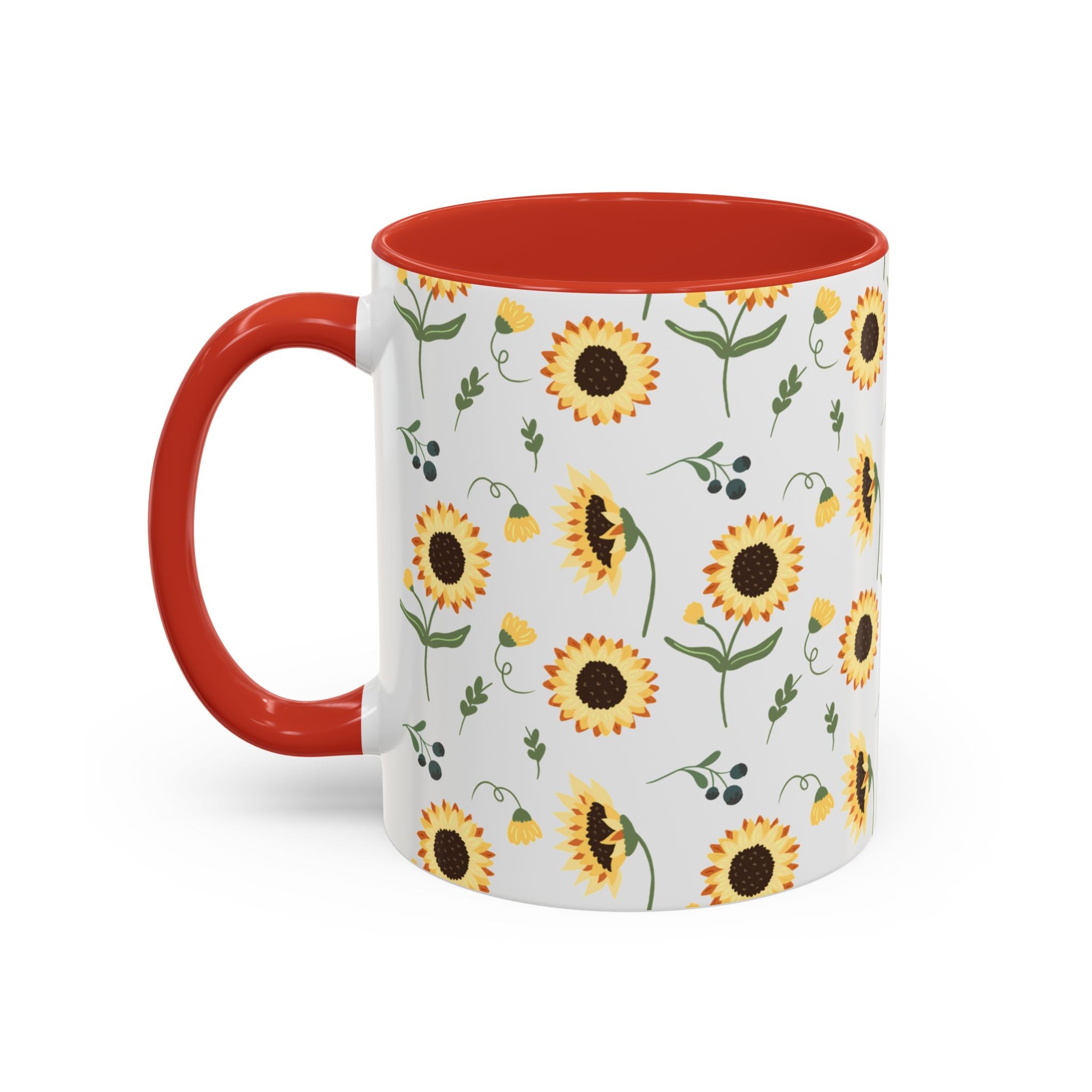 Sunflower Pattern Accent Coffee Mug — 11/15oz Ceramic Mug