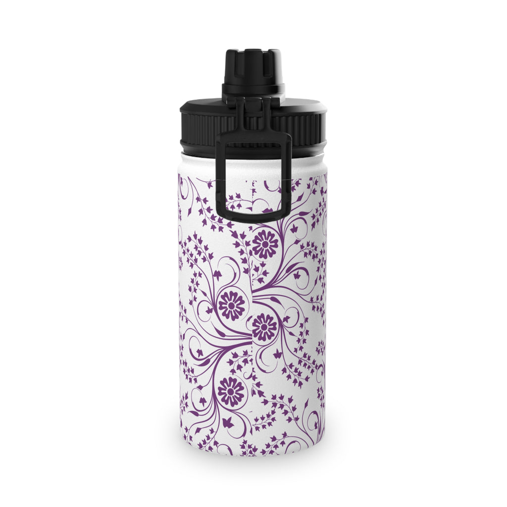 Purple Floral Swirl Stainless Steel Water Bottle with Sports Lid