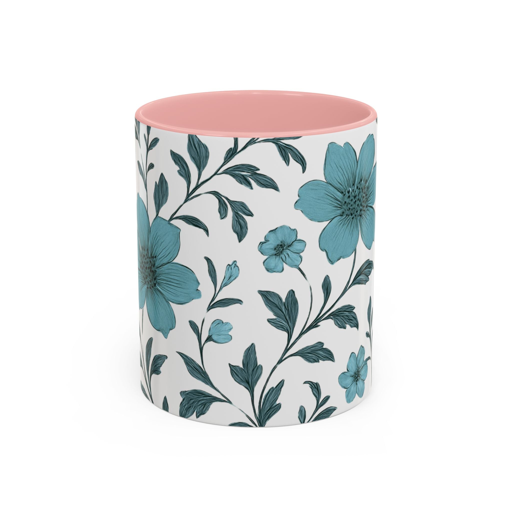 Teal Floral Accent Coffee Mug (11/15oz) – Ceramic Tea & Coffee Cup
