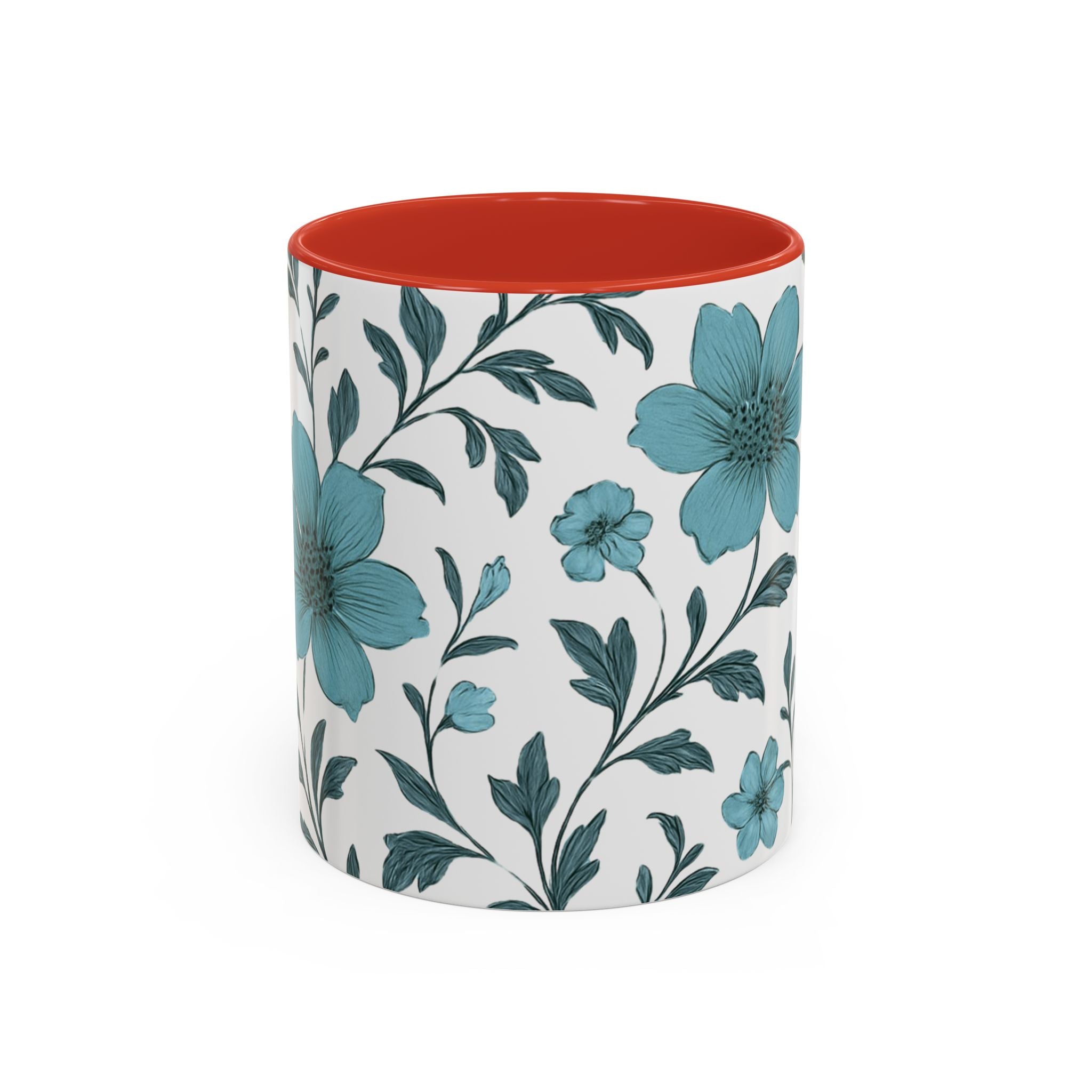 Teal Floral Accent Coffee Mug (11/15oz) – Ceramic Tea & Coffee Cup